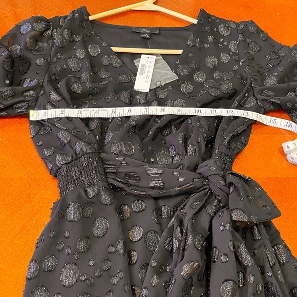 J.Crew Black Tie-Waist Metallic Dot Jacquard Long Sleeve Top NWT - Picture 6 of 12